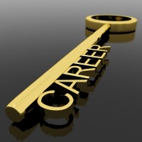 Career Text On A Gold Key With Black Background As Symbol Of New Job